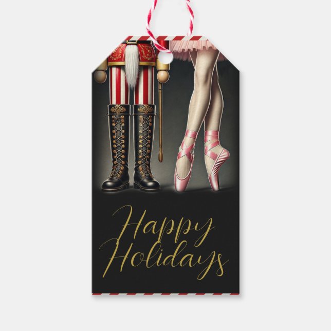 Étiquettes-cadeau Nutcracker & Ballerina Black Gold Holiday Party (Devant)