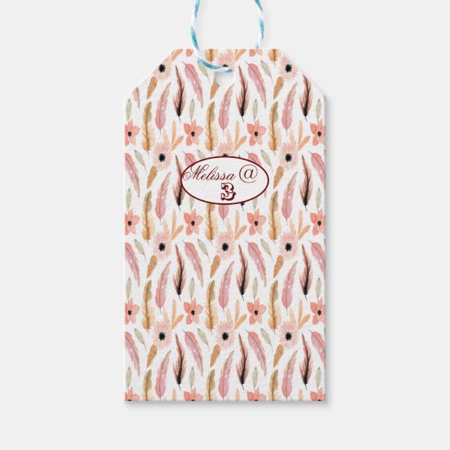 Étiquettes-cadeau Occasion Fille rose Motif Floral Aquarelle (Devant)