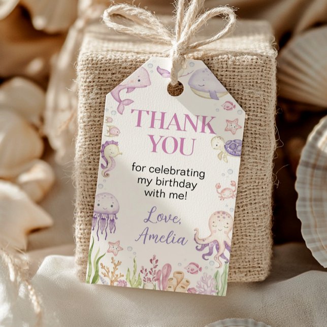 Étiquettes-cadeau Ocean Animal Girl Under the Sea Anniversaire Merci (Créateur téléchargé)