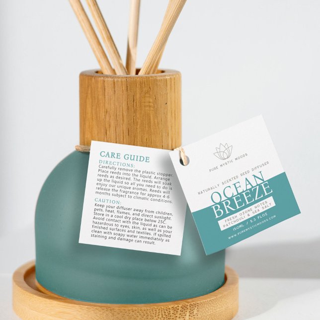 Étiquettes Cadeau Ocean aqua Bouteille de diffuseur de roseau turquo (Créateur téléchargé)