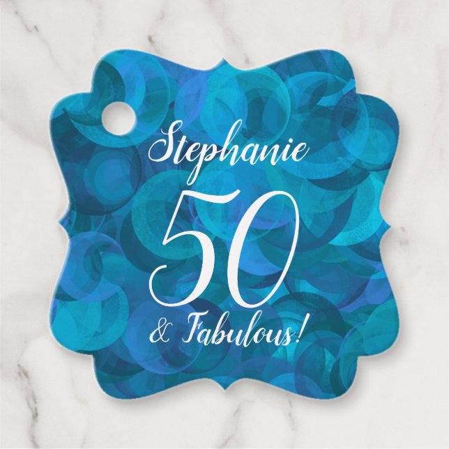 Étiquettes Cadeau Ocean Blue 50 et fabuleuse fête d'anniversaire (Devant)