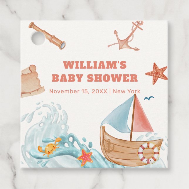 Étiquettes Cadeau Ocean Boy Adventure Baby shower de voilier (Devant)