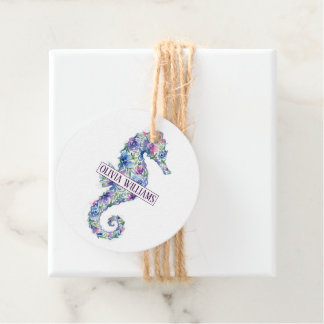 Étiquettes Cadeau Océan Fantaisiste Hippocampe Fleurs Botaniques