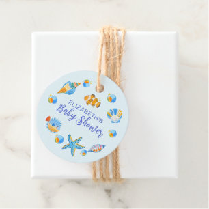 Étiquettes Cadeau Ocean Perle Créatures Marines Garçon Bleu Baby Sho