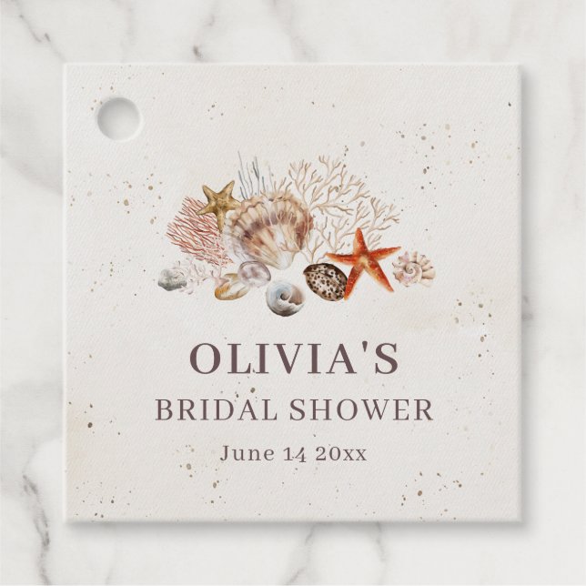Étiquettes Cadeau Ocean Seashells Beach Boho Coastal Bridal Shower (Devant)