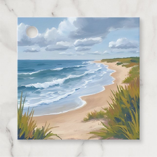 Étiquettes Cadeau Ocean Waves | Beach Coastal Painting (Devant)