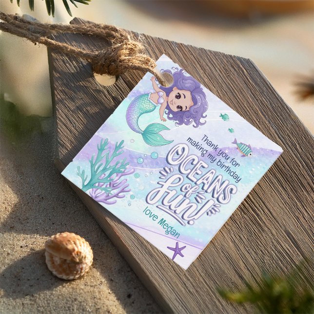 Étiquettes Cadeau Océans de Fun Mermaid Merci V1 ID1142 (Créateur téléchargé)