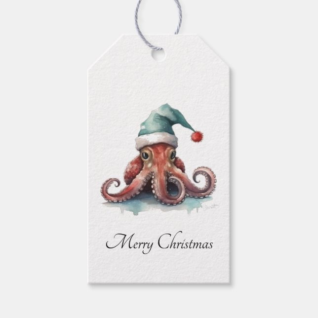 Étiquettes-cadeau Octopus Christmas Joy, coutume (Devant)