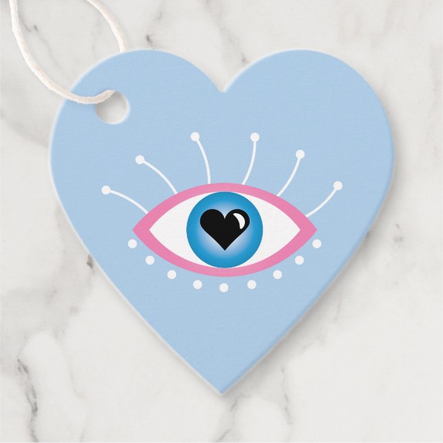 Étiquettes Cadeau Oeil mal grec avec cils rose bleu (Devant)