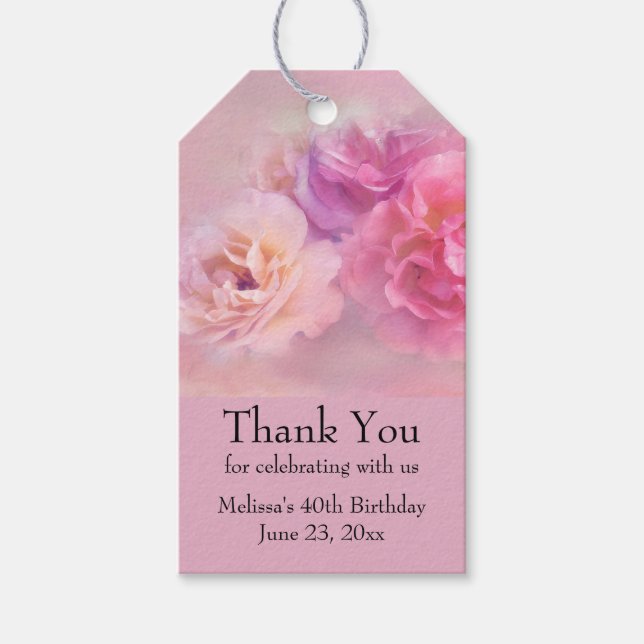 Étiquettes-cadeau Oeillets Jolies Roses Merci Photo Élégant (Devant)