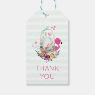 Étiquettes-cadeau Oeuf dans un panier avec Flamant rose et Merci lap