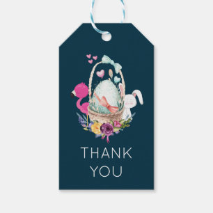 Étiquettes-cadeau Oeuf dans un panier avec Flamant rose et Merci lap