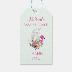 Étiquettes-cadeau Oeuf de baby shower avec Flamant rose et Merci de