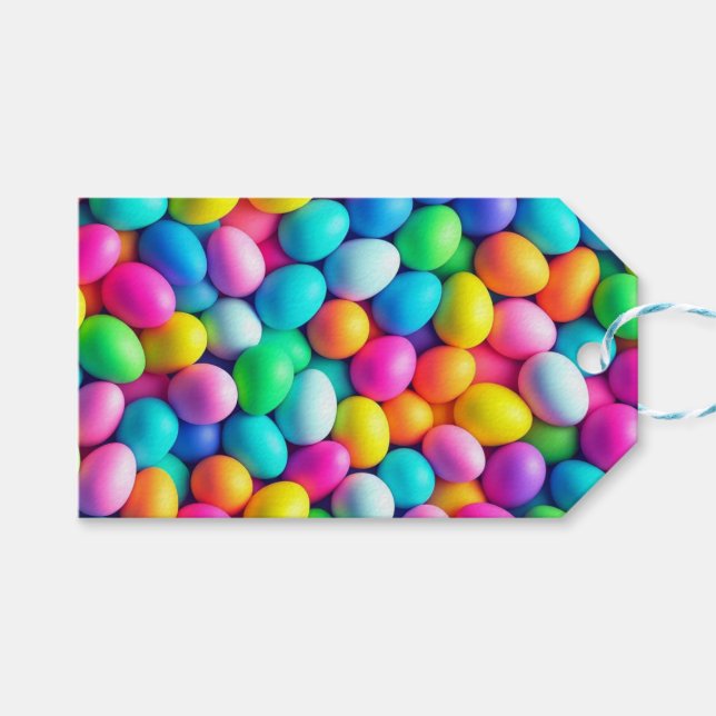 Étiquettes-cadeau Oeuf de Pâques aux couleurs vives/Printemps (Devant (Horizontal))