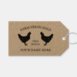 Étiquettes-cadeau OEufs frais de ferme de gamme libre, poule silhoue