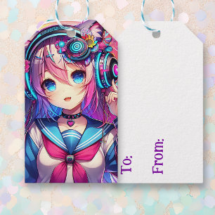 Étiquettes-cadeau Oeuvre colorée Glitchcore Anime Girl