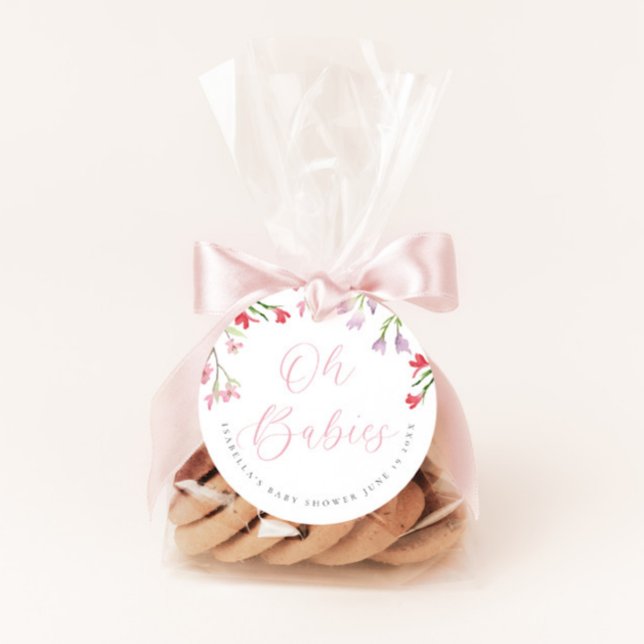Étiquettes Cadeau Oh Babies Aquarelle rose Baby shower fille (Créateur téléchargé)