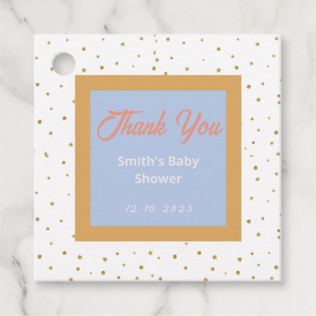 Étiquettes Cadeau Oh Baby Blue Gold Ginkgo Baby shower feuille (Devant)