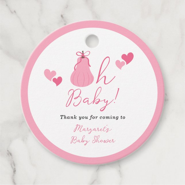 Étiquettes Cadeau Oh Baby Citrouille Bow Girl Baby shower Merci (Devant)