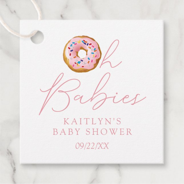 Étiquettes Cadeau Oh Baby Donut Saupoudrer Twin Girls Baby shower (Devant)