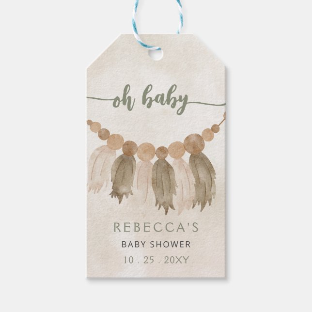 Étiquettes-cadeau Oh Baby Genre Neutre Boho Baby shower Invitation (Devant)