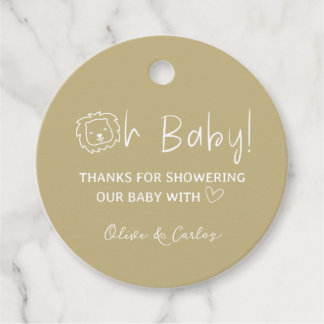 Étiquettes Cadeau Oh Baby Lion et Baby shower de Merci du coeur