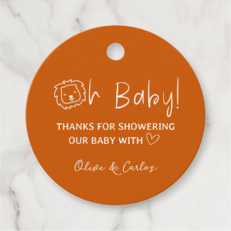 Étiquettes Cadeau Oh Baby Lion et Baby shower de Merci du coeur