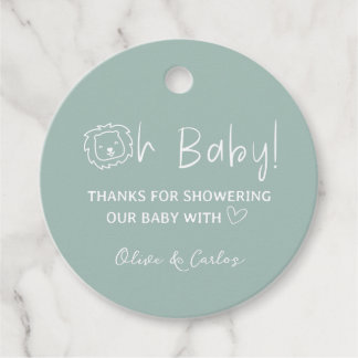 Étiquettes Cadeau Oh Baby Lion et Baby shower de Merci du coeur