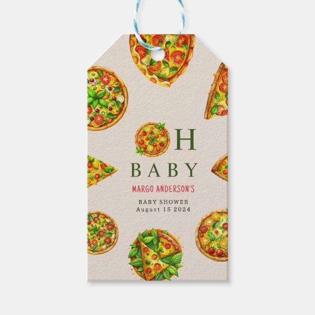 Étiquettes-cadeau Oh Baby Pizza Tomates Olivia Baby shower vert (Devant)