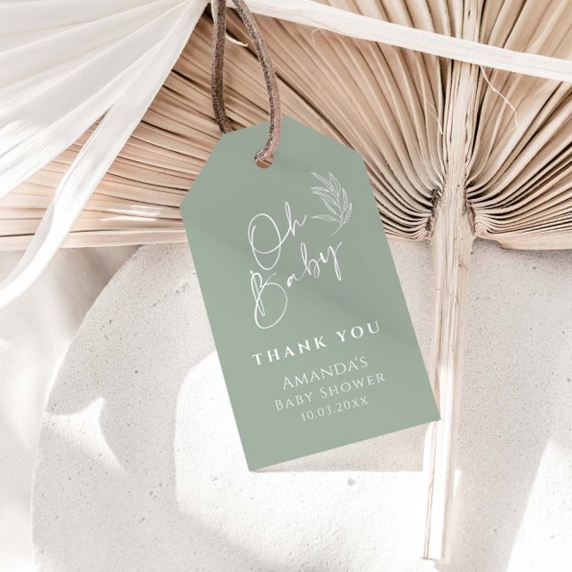 Étiquettes-cadeau Oh Baby Sage Vert Baby shower moderne Merci (Créateur téléchargé)