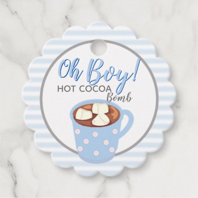 Étiquettes Cadeau Oh Baby shower garçon | Bombe de cacao chaud (Devant)