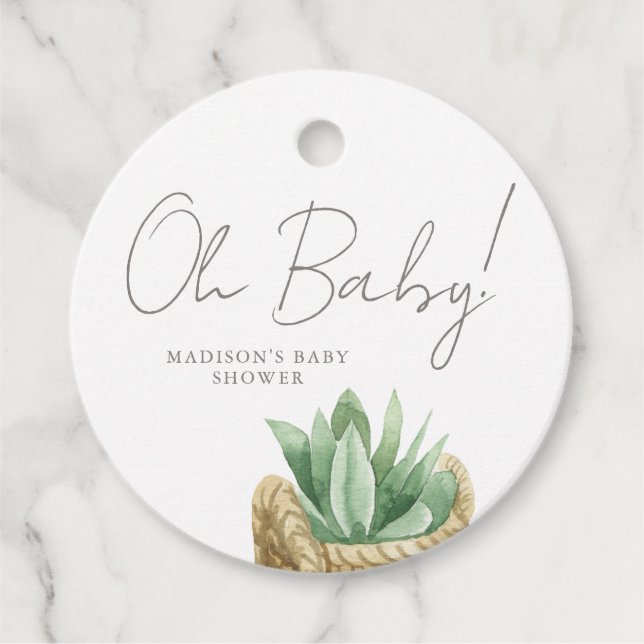 Étiquettes Cadeau Oh Baby Simple Baby shower Succulent (Devant)