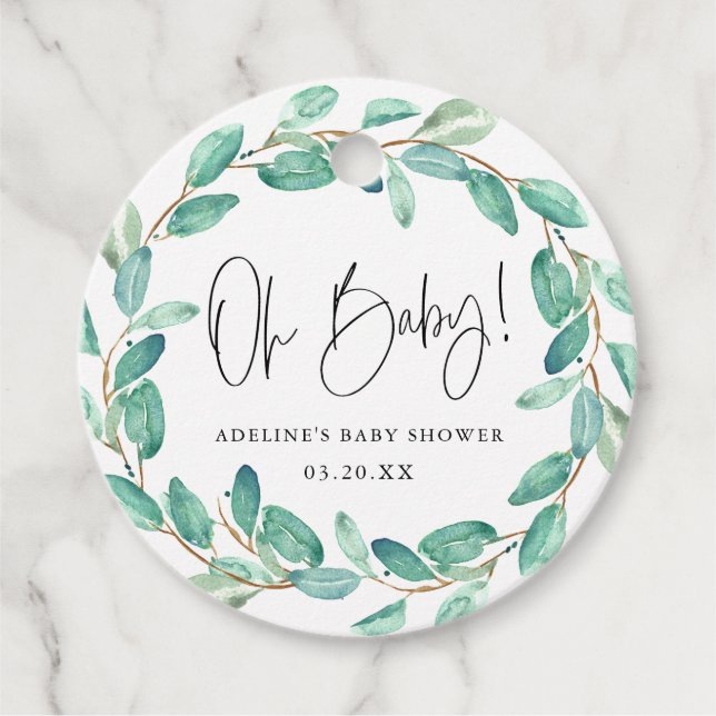 Étiquettes Cadeau Oh Baby Simple Eucalyptus Feuille Baby shower (Devant)