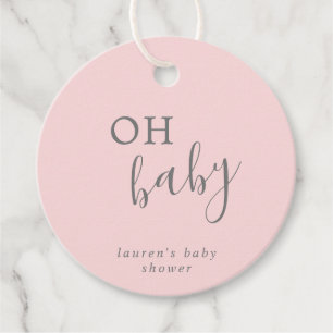Étiquettes Cadeau Oh Baby Simple rose et gris Baby shower fille