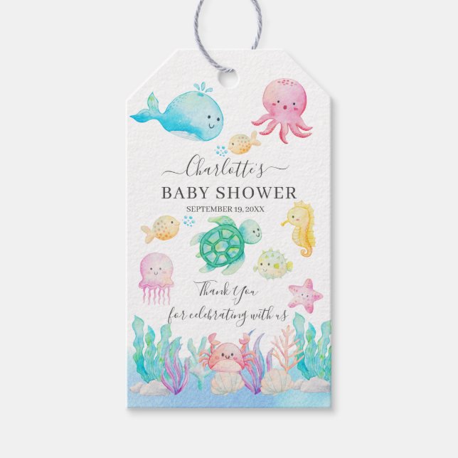 Étiquettes-cadeau Oh Bébé Sous Le Baby shower De Mer (Devant)