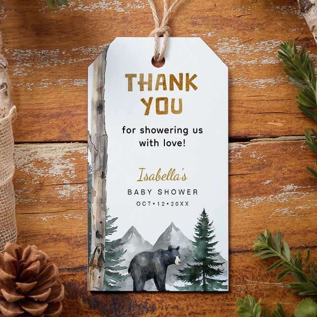 Étiquettes-cadeau Oh Boy Adventure Begin | Baby Shower Ours d'Automn (Woodland Gift Tag)