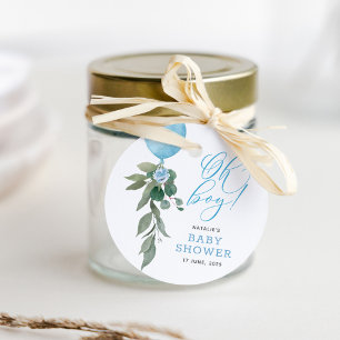 Étiquettes Cadeau Oh Boy Blue Balloon Baby shower de verdure