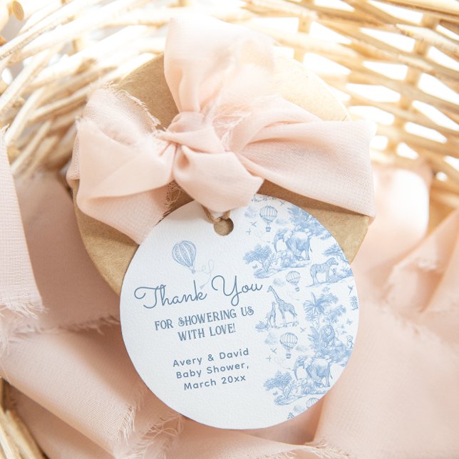 Étiquettes Cadeau Oh Boy Blue Toile Safari Baby shower animal (Créateur téléchargé)