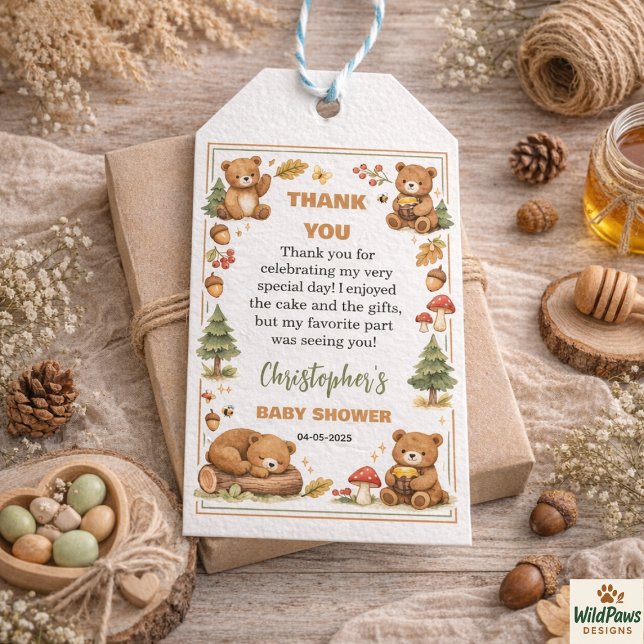 Étiquettes-cadeau Oh Boy Watercolor Woodland Bear Baby Shower (Oh Boy Watercolor Woodland Bear Baby Shower Gift Tags
)