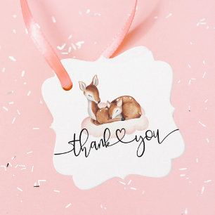 Étiquettes Cadeau Oh Deer Baby shower aquarelle Merci Floral
