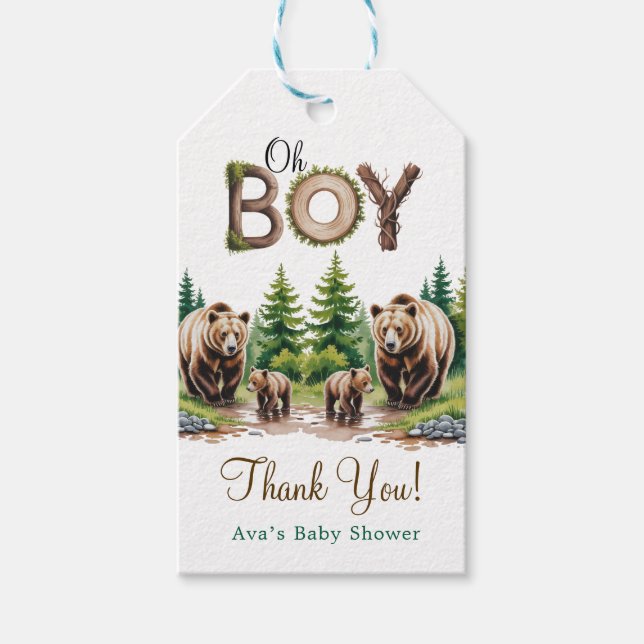 Étiquettes-cadeau Oh garçon : Baby shower de la typographie du bois  (Devant)