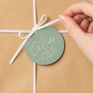 Étiquettes Cadeau Oh mon bébé simple vert en vichy baby shower