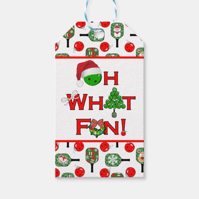 Étiquettes-cadeau Oh What Fun Christmas Pickleball Paddles & Balls (Devant)
