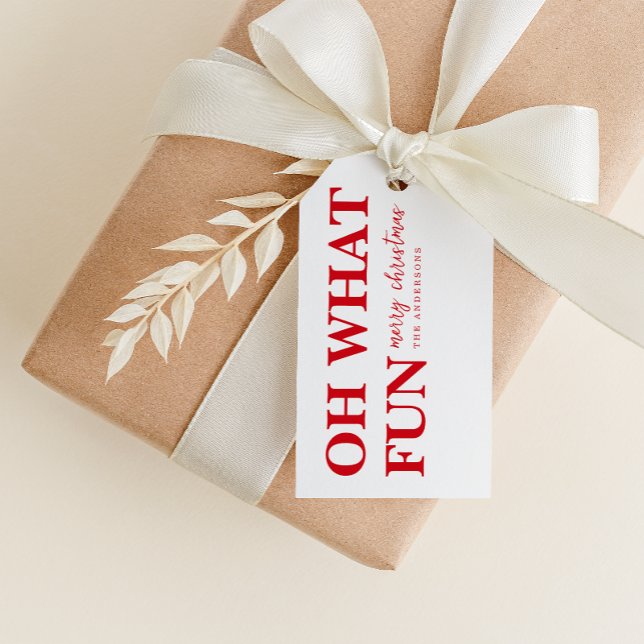 Étiquettes-cadeau Oh What Fun Joyeux Noël Custom Name Balise (Créateur téléchargé)