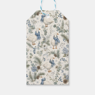 Étiquettes-cadeau Oie d'hiver bleue aquarelle Noël vacances