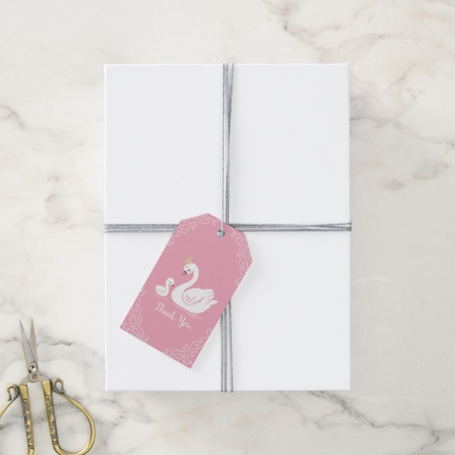 Étiquettes-cadeau Oiseau Baby shower cygne avec thème Couronne rose (Avec de la ficelle)