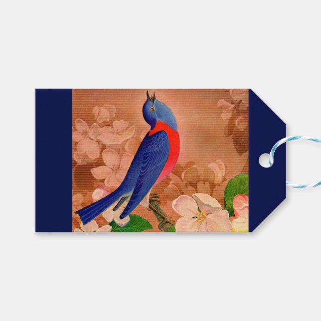 Étiquettes-cadeau oiseau bleu du bonheur (Devant (Horizontal))