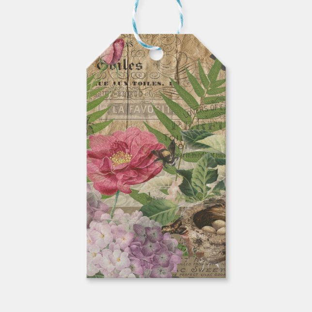 Étiquettes-cadeau Oiseau Nid Floral Jardin Fleur Papillon Art (Devant)