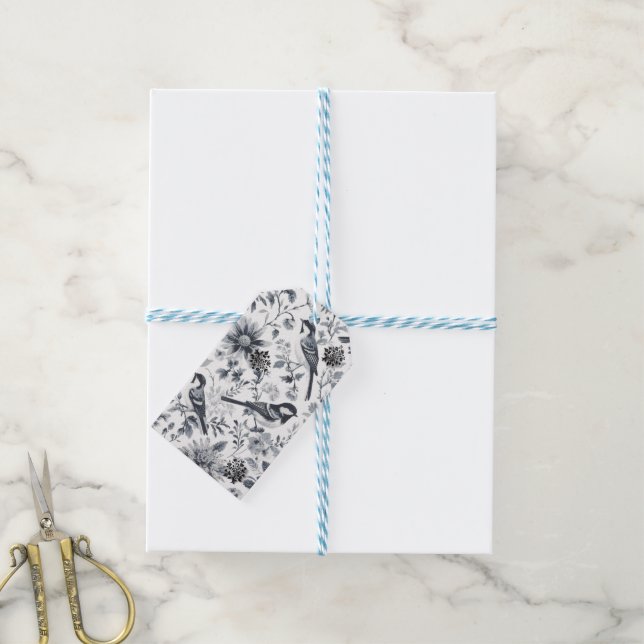 Étiquettes-cadeau Oiseau Toile Gris Charbon (Avec de laficelle)