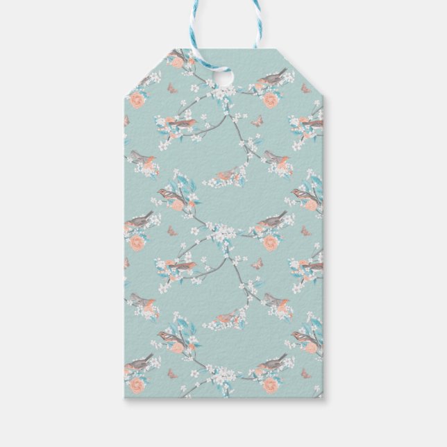 Étiquettes-cadeau Oiseaux et fleurs (Devant)